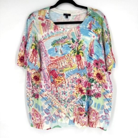 Talbots Colorful Coastal City Lightweight Pullover SS Sweater Top Size 2X Boatin - Picture 2 of 8